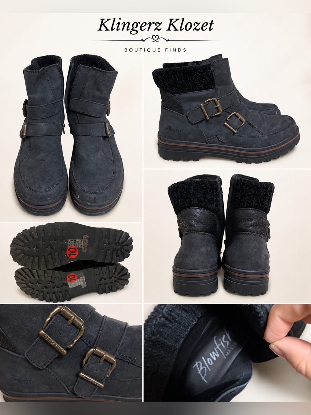 Blowfish Malibu Black Buckle Moto Ankle Boots Size 10